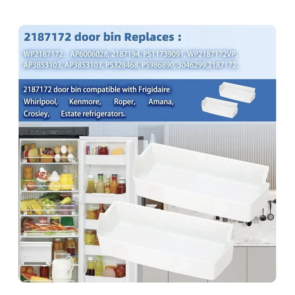Door Shelf 2 Pack Bins 2187172 Fits Whirlpool Kenmore Refrigerator for PS328468